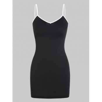 

Plain Contrast Binding Bodycon Slinky Mini Cami Dress, Black