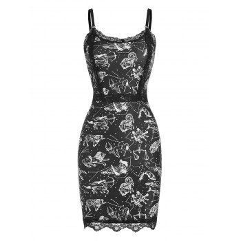 

Lace Panel Constellation Animal Slip Bodycon Dress, Black