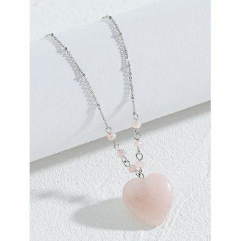 

Natural Stone Heart Shape Pendant Necklace, Light pink