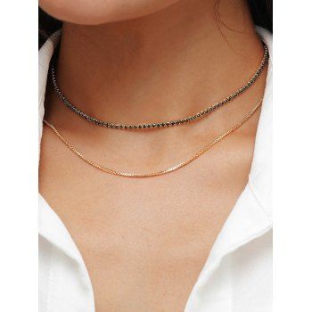 

2 Pcs Minimalist Chain Diamante Necklace Set, Golden