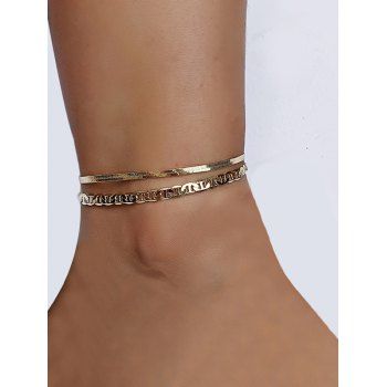 

2Pcs Metal Herringbone Chain Anklet Set, Golden