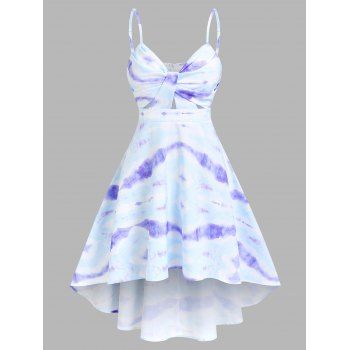 

Summer Tie Dye Print Sundress High Low Twisted High Waist Cami Dress, Multicolor