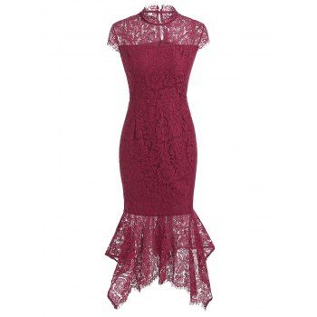 

Lace Midi Fishtail Bodycon Dress, Deep red