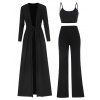 Ribbed Belted Cardigan Camisole and Loose Pants Set - BLACK M