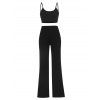 Ribbed Belted Cardigan Camisole and Loose Pants Set - BLACK XL