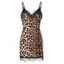 Leopard Eyelash Lace Slip Sleep Dress - DEEP COFFEE ONE SIZE