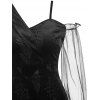 Embossed Velour Mesh Sleeve Slit Dress - BLACK L
