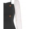 Mock Button Slit Colorblock Midi Dress - BLACK M