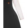 Mock Button Slit Colorblock Midi Dress - BLACK L