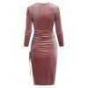 Velour Striped Cinched Slit Surplice Dress - LIGHT PINK M