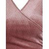 Velour Striped Cinched Slit Surplice Dress - LIGHT PINK L