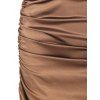Satin Ruched Lace Up Asymmetric Dress - COFFEE XL