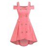 High Low Dress Cold Shoulder Casual Dress Double Breasted Heathered Dress - LIGHT PINK M