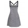 O Ring Strappy Checkerboard Print Tank Dress - BLACK M