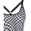 Casual Checkerboard Plaid Print O Ring Skater A Line Cami Dress - BLACK XL