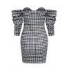 Off Shoulder Houndstooth Corset Style Bodycon Dress - BLACK S