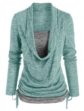 Space Dye Print Long Sleeves Draped Cinched Faux Twinset T-shirt