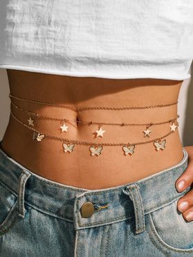 Multilayered Butterfly Star Charm Belly Chain