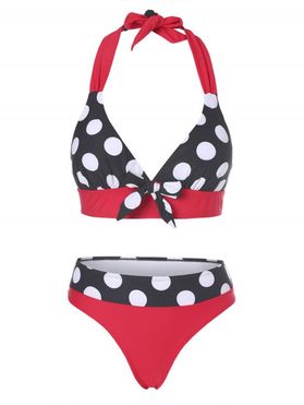 Vacation Swimsuit Polka Dot Bowknot Halter High Leg Bikini Swimwear