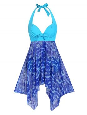 Mesh Tie Dye Butterfly Modest Swimsuit Bowknot Handkerchief Tankini Swimwear
