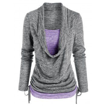 Women Space Dye Print Cinched Faux Twinset T-shirt Clothing 3xl Light gray