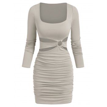 

Ruched O Ring Cutout Bodycon Dress, Light coffee