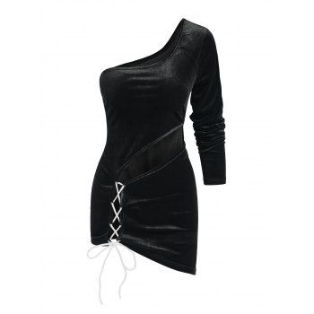 

One Shoulder Cut Out Asymmetrical Bodycon Dress, Black