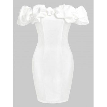 

Off The Shoulder Party Dress Ruffle Detail Mini Dress Backless Bodycon Dress, White