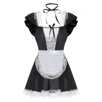 

Lace Insert Bowknot Maid Cosplay Costume, Black