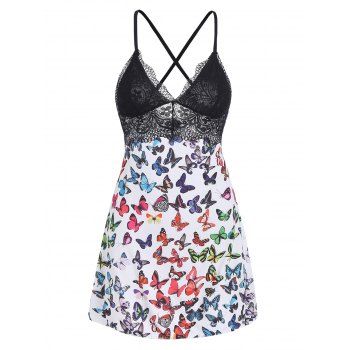 

Lace Panel Butterfly Print Cami Lingerie Dress, Multicolor