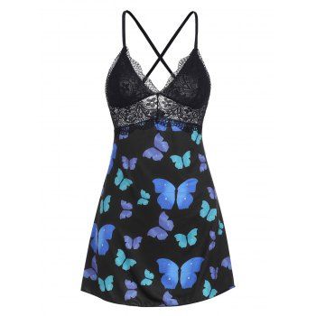 

Lace Panel Butterfly Print Cami Lingerie Dress, Blue