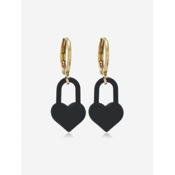 

Colored Heart Lock Charm Huggies Earrings, Black