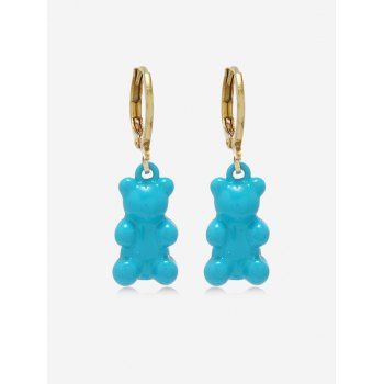 

Colored Bear Shape Charm Huggies Earrings, Macaw blue green