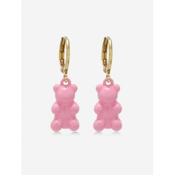 

Colored Bear Shape Charm Huggies Earrings, Pink
