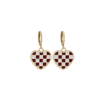 Checkerboard Heart Pendant Huggies Earrings