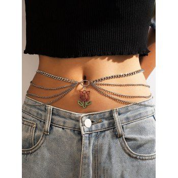 

Hollow Flower Diamante Multilayered Belly Chain, Silver