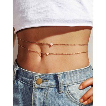 

Minimalist Faux Pearl Heart Layered Belly Chain, Golden