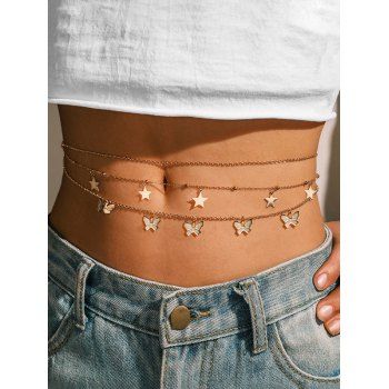 

Multilayered Butterfly Star Charm Belly Chain, Golden