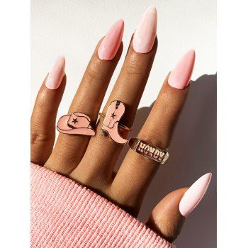 

3 Pcs Western Cowgirl Hat Glazed Ring Set, Golden