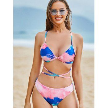 

Tie Dye Cross Midriff Flossing Bikini Swimwear, Multicolor