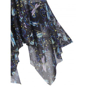 Gothic Mesh Modest Swimsuit Dragonfly Sheer Handkerchief Tankini Swimwear Set