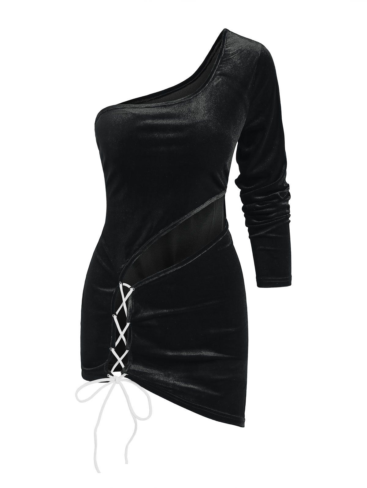 One Shoulder Cut Out Asymmetrical Bodycon Dress - BLACK L