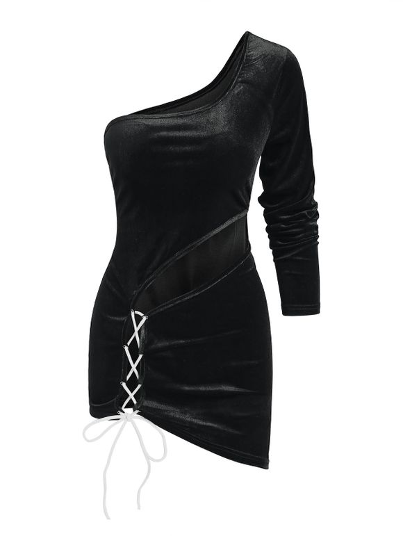 Robe Moulante Asymétrique Découpée à Une Epaule - Noir XL