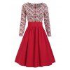 Vintage Floral A Line Knee Length Dress - RED M