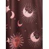 Celestial Sun Moon Star Allover Print T Shirt Turtleneck Long Sleeve Casual Mini Dress - COFFEE XL