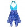 Mesh Tie Dye Butterfly Modest Swimsuit Bowknot Handkerchief Tankini Swimwear - LIGHT BLUE 2XL