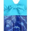 Maillot de Bain Tankini Mouchoir Teinté Modeste à Imprimé Papillon en Maille - Bleu clair S