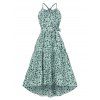 Contrast Dots Belted Tiered Midi Dress - LIGHT GREEN M