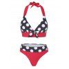 Vacation Swimsuit Polka Dot Bowknot Halter High Leg Bikini Swimwear - RED S