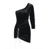 One Shoulder Cut Out Asymmetrical Bodycon Dress - BLACK L